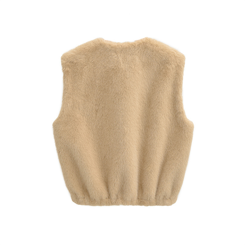 Women's Faux Fur Zipper Waistcoat - Image 2