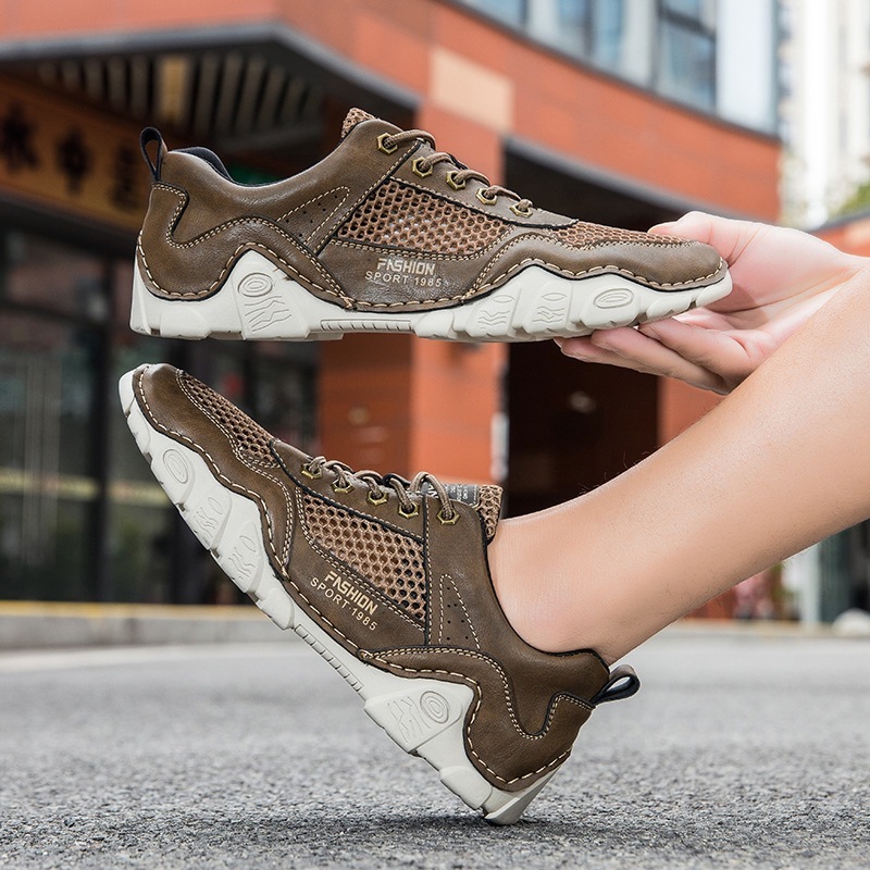 Summer Breathable Casual Shoes Handmade Men's Shoes Work Plus Size Mesh Shoes - Image 3