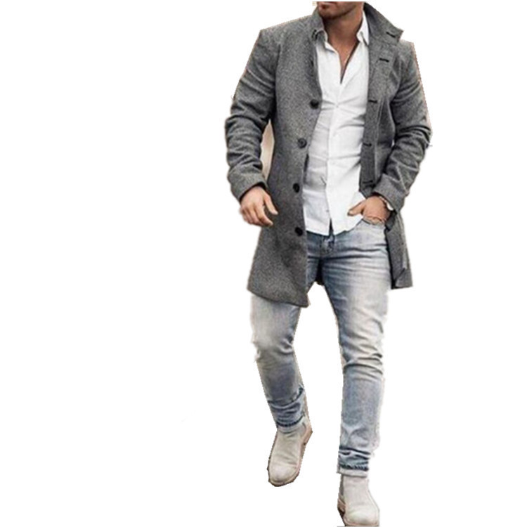 Men's Fashion Casual Tweed Stand-up Collar Coat - Image 4