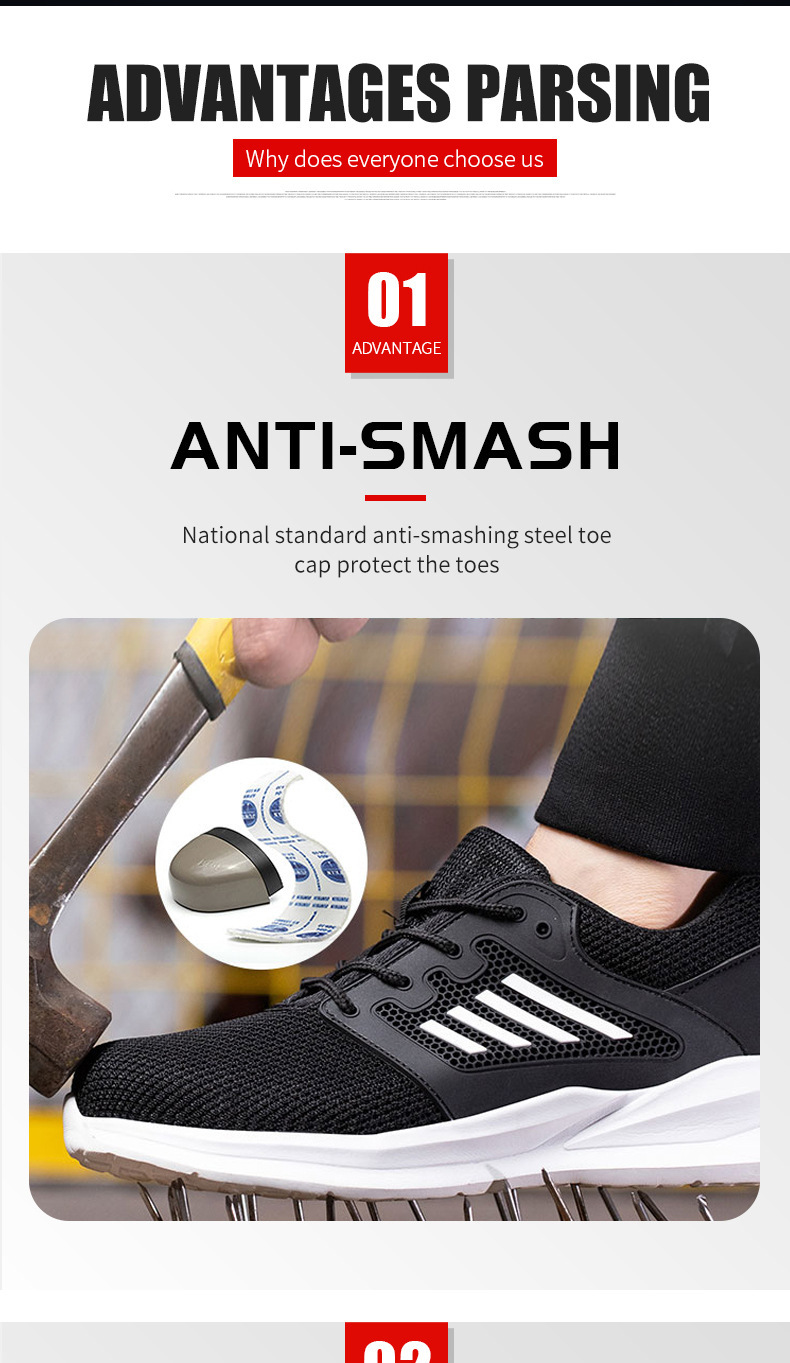 Anti-smashing And Anti-penetration Summer Breathable Safety Shoes Protective Lightweight Comfortable Air Cushion Work Shoes — изображение 8