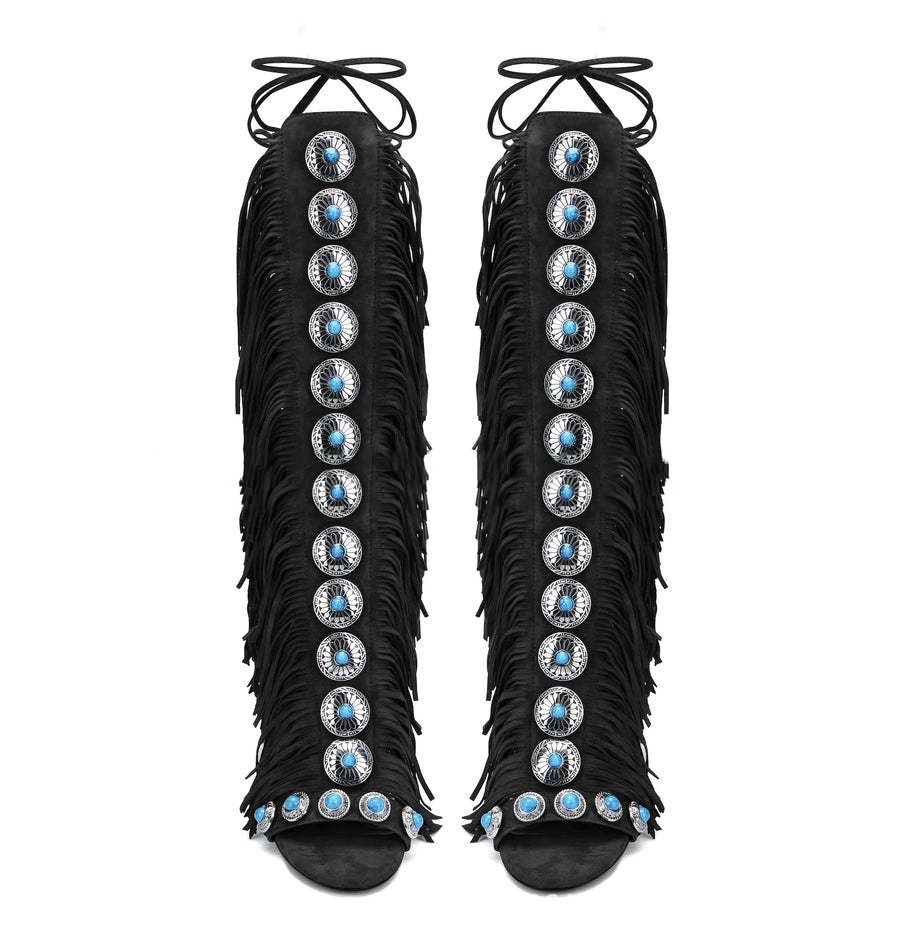 European And American Flowing Comb Beauty High Heel Sandal Boots Strap Plus Size - Image 7