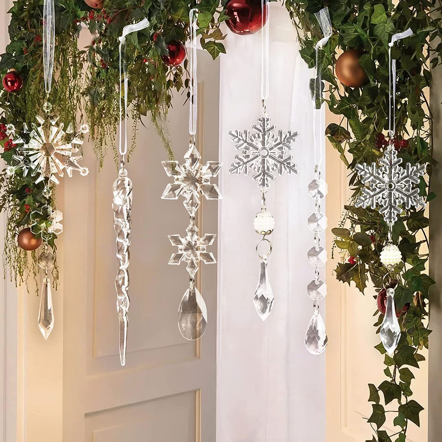 10pcs Christmas Tree Hanging Pendants Acrylic Ice Strip Snow Ceiling Xmas Ornaments New Year Christmas Decoration Home Decor - Image 5