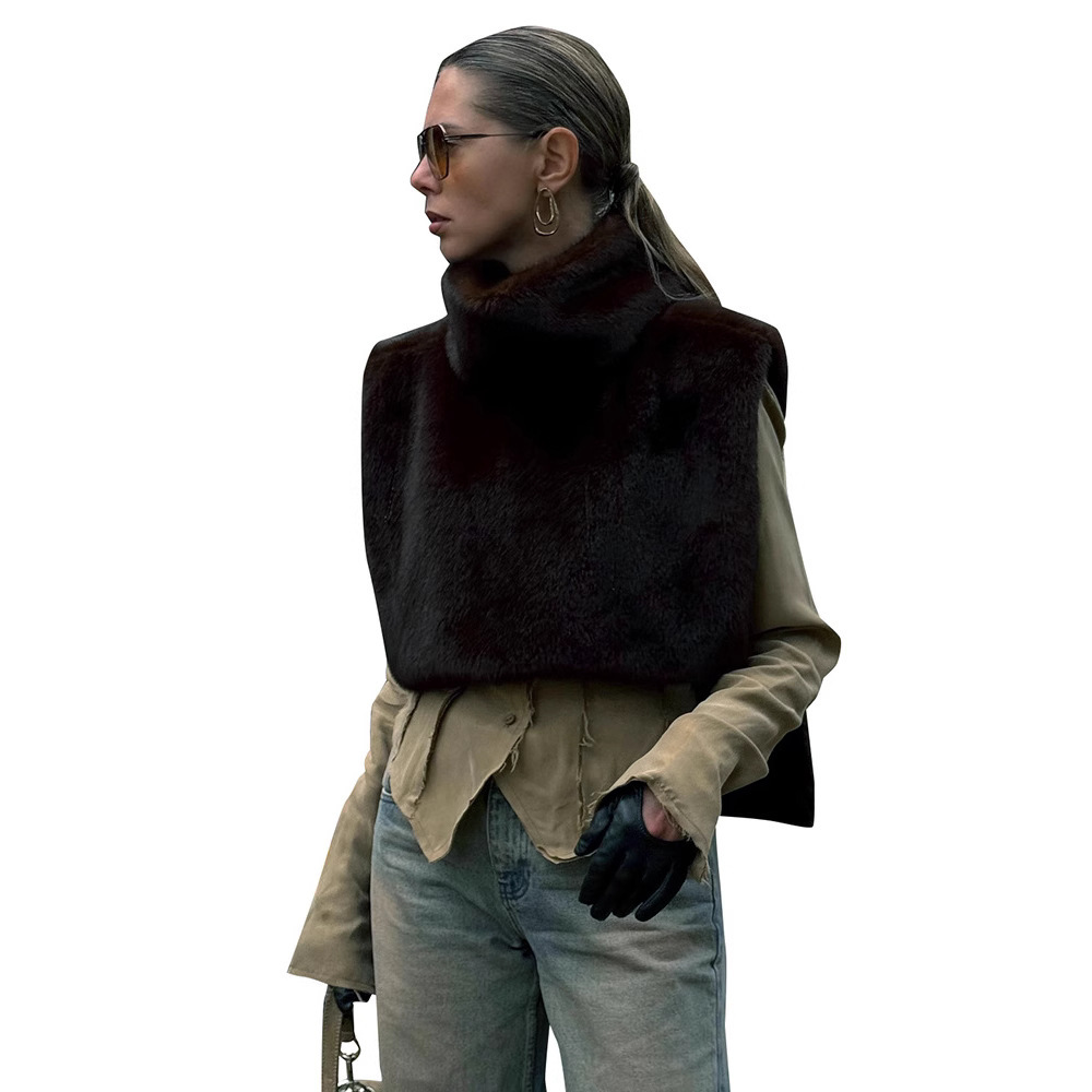 New Solid Color Half Turtleneck Sleeveless Fur Vest For Women – Bild 5