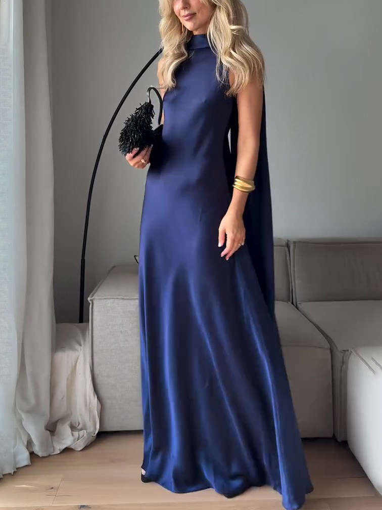 Royal Blue Satin Sleeveless Maxi Dress — изображение 2