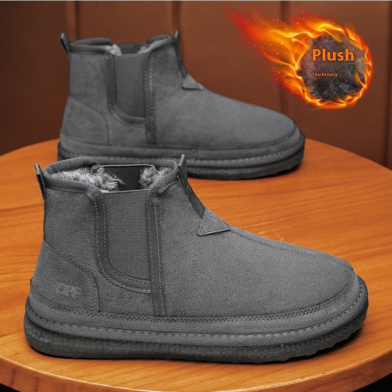 Winter Fleece Snow Boots Round-toed Flat Shoes Casual Warm Sports Shoes Men Ankle Boot - Image 6