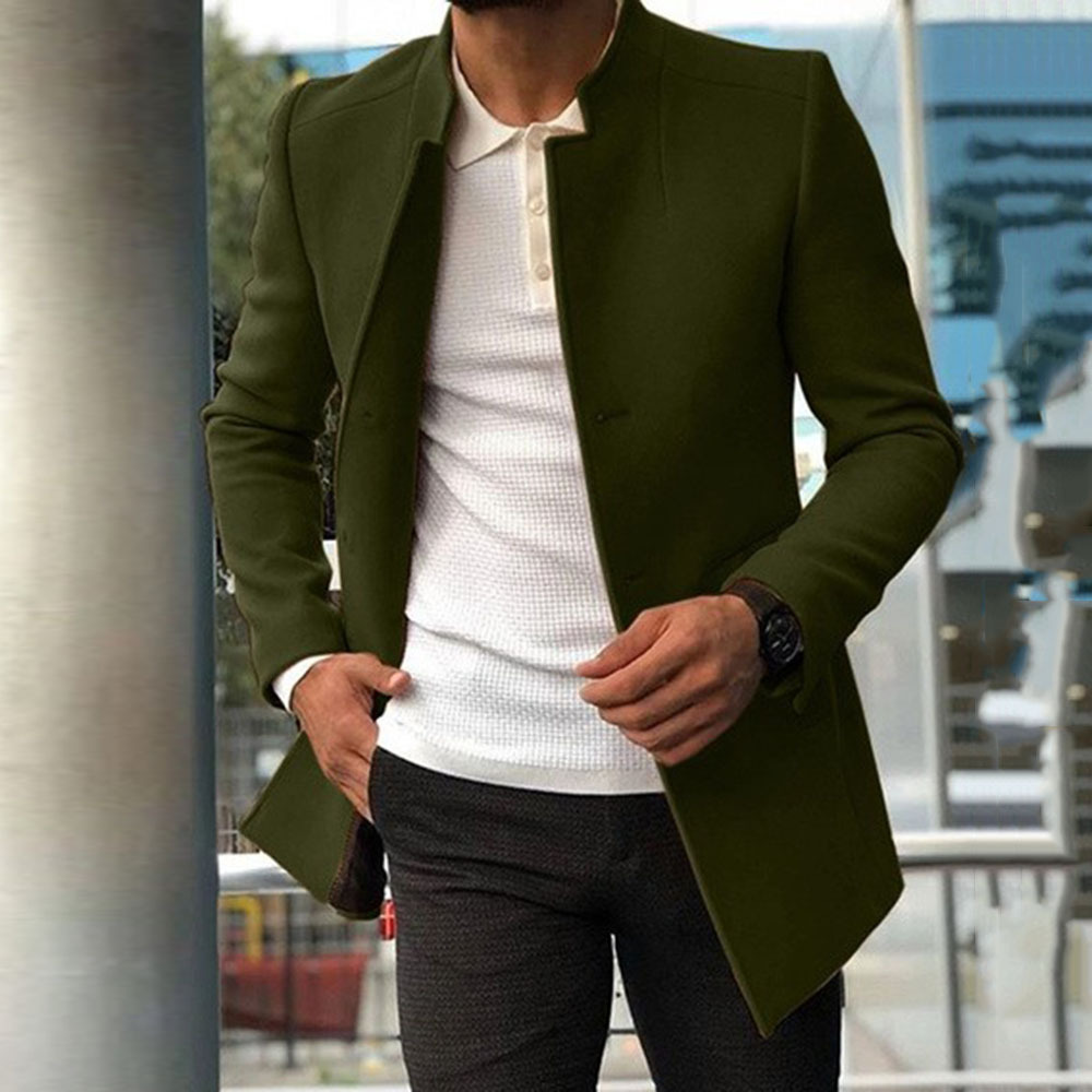 Men's Slim Coat Fashion Single-breasted Solid Color Business Jackets Fall And Winter Tops Outwear Clothing — изображение 4