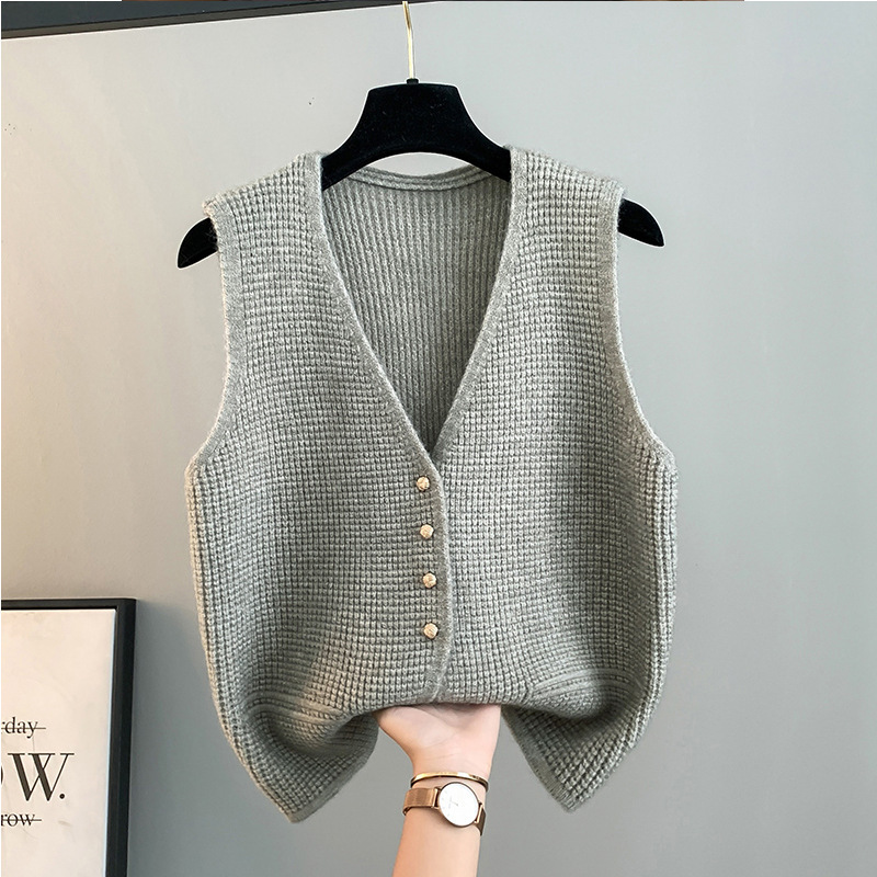 High Sense Classic Style Women's Clothing V-neck Knitted Cardigan Vest Vest Sweater - Image 2