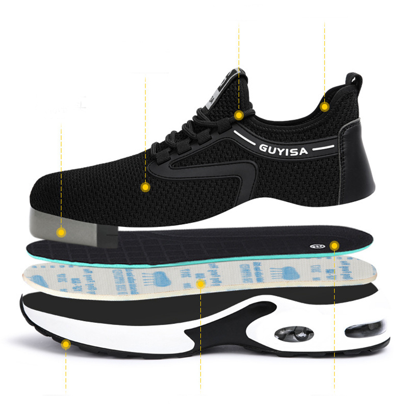 Black Sneakers Men Work Safety Shoes Lightweight Breathable For Gym Travel Work Casual Tennis Running Shoes — изображение 8