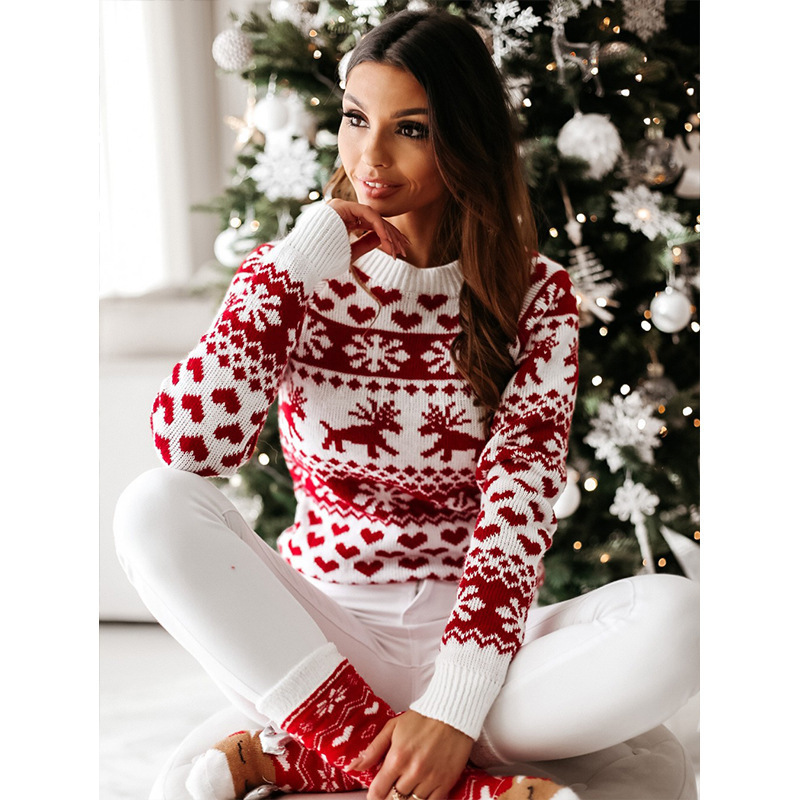 Christmas Elk Long Sleeve Knitted Sweater – Bild 3