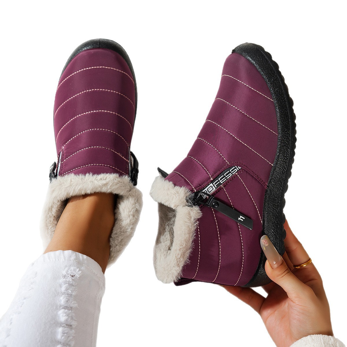 Waterproof Umbrella Cloth Snow Boots Low-top Side Zipper Non-slip Cotton-padded Boots - Image 5