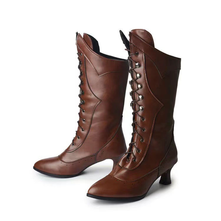 Lace-up Martin Boots Wine Cup Heel Round Toe Large Size Women's Boots - Image 2