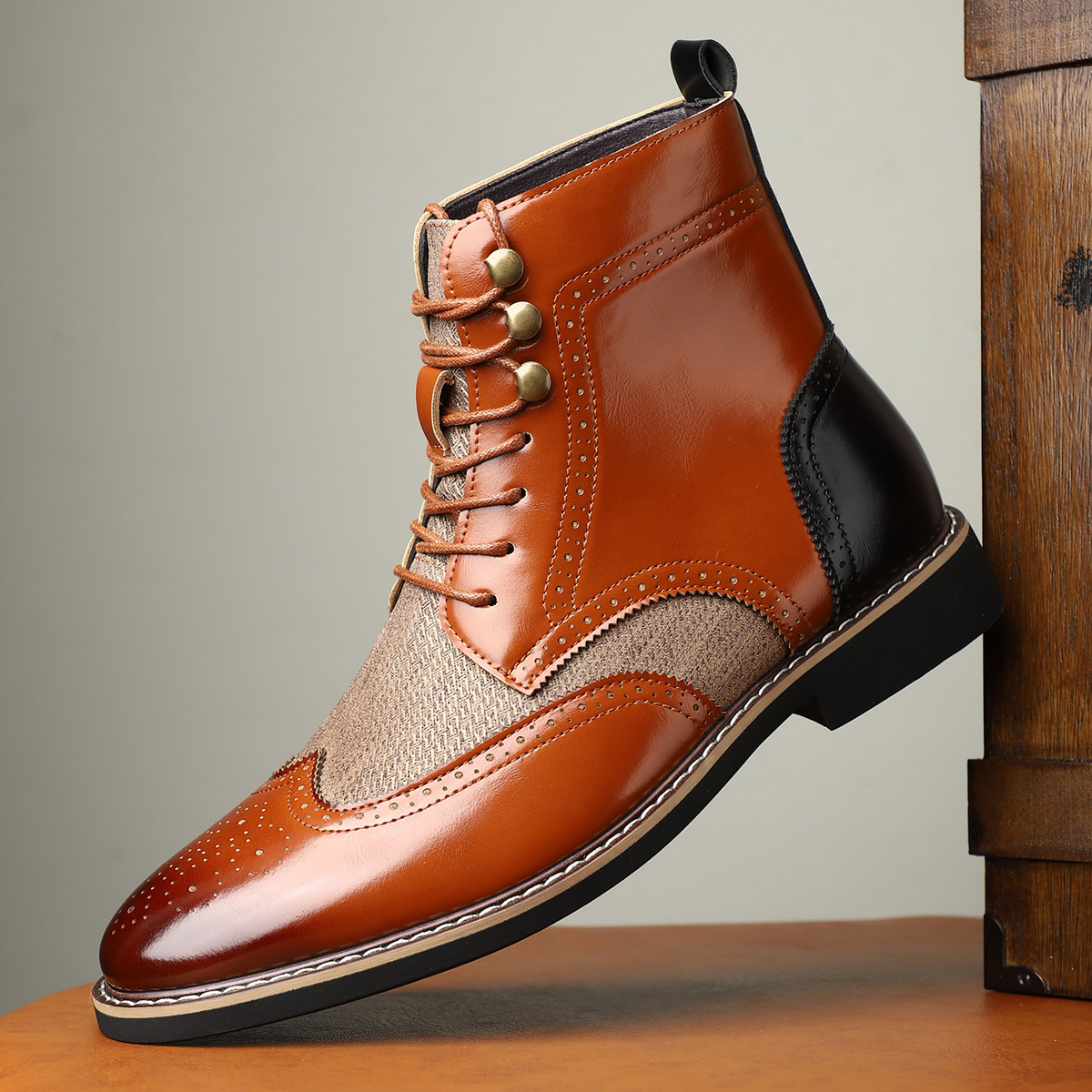 New British Men's High Top Color Blocked Leather Shoes - Image 7