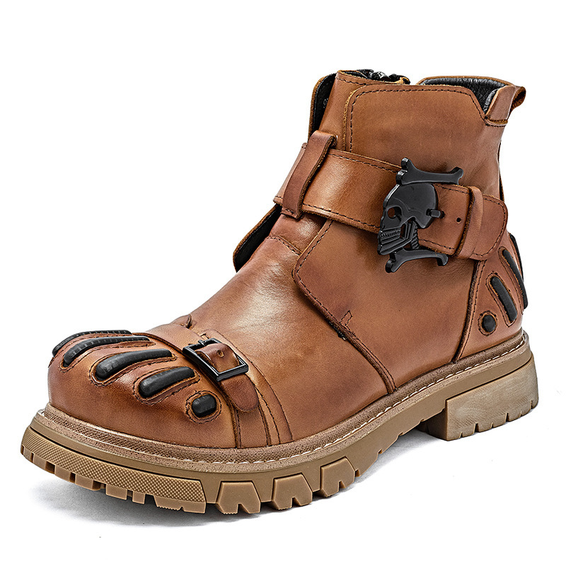 Martin Boots Men Punk Rock Tooling Machinery Car Boots Lace-up Big Head Leather Shoes - Image 7