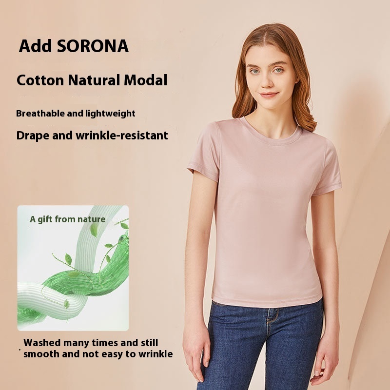 Summer Women's Thin Silkworm Silk Cool Cotton Short Sleeve – Bild 2