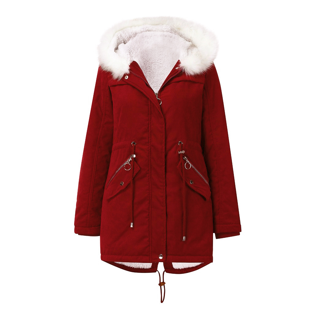 Women's Cotton-padded Coat White Fur Collar Parka - Image 7