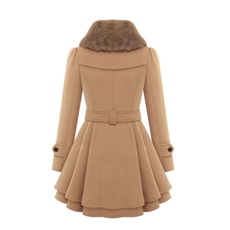 Women's Slim Mid-length Woolen Coat With Belt Thickened Double-breasted Padded Windbreaker Coat - Image 2