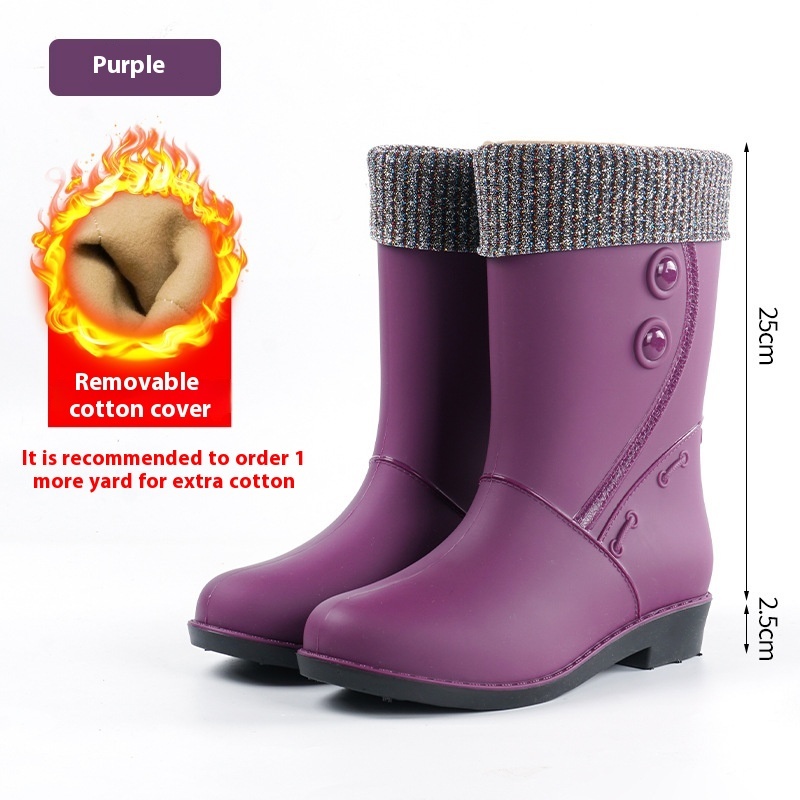 Women's Rain Boots Fleece-lined Fashion Mid-calf Waterproof - Image 6