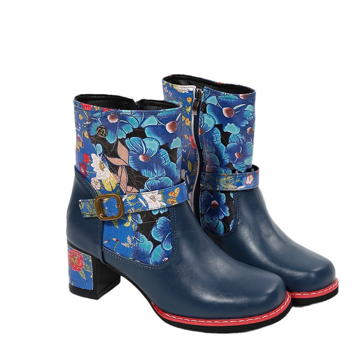 Women's Printed Stitching Round Head Thick Bottom Bootie - Image 5