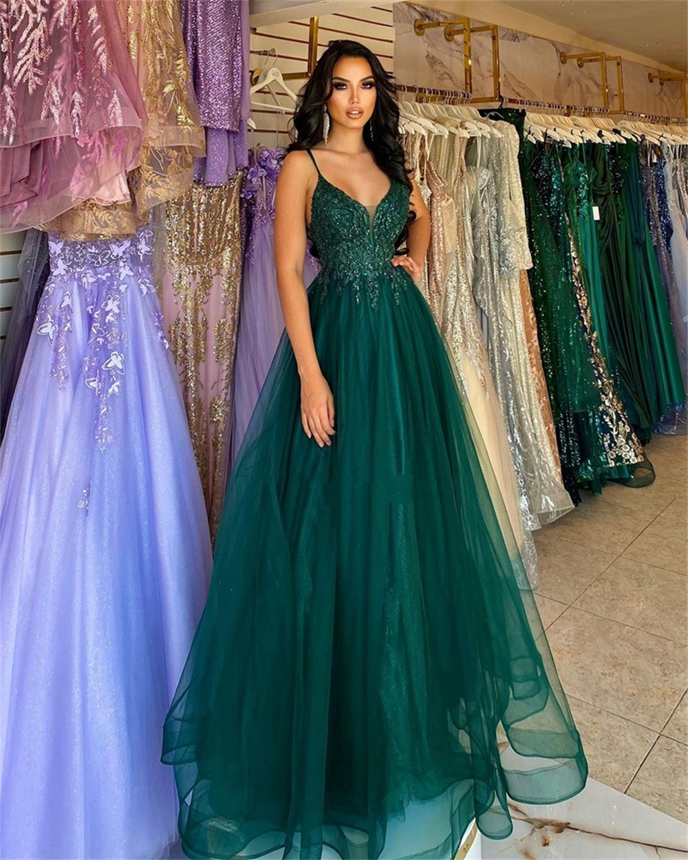 Dark Green Banquet Host Evening Dress — изображение 7