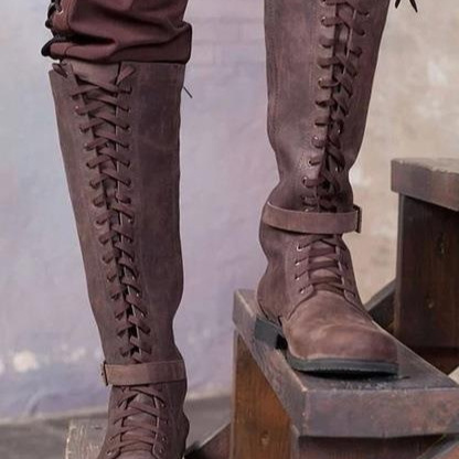 Long Boots Female High Tube Lace-up Low Heel - Image 4