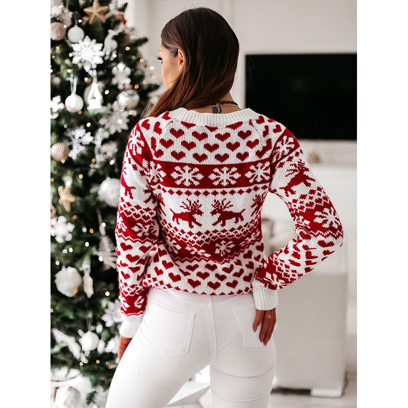 Christmas Elk Long Sleeve Knitted Sweater – Bild 4