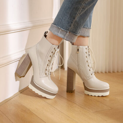 Women's Chunky Heel Waterproof Platform High Heel Boots