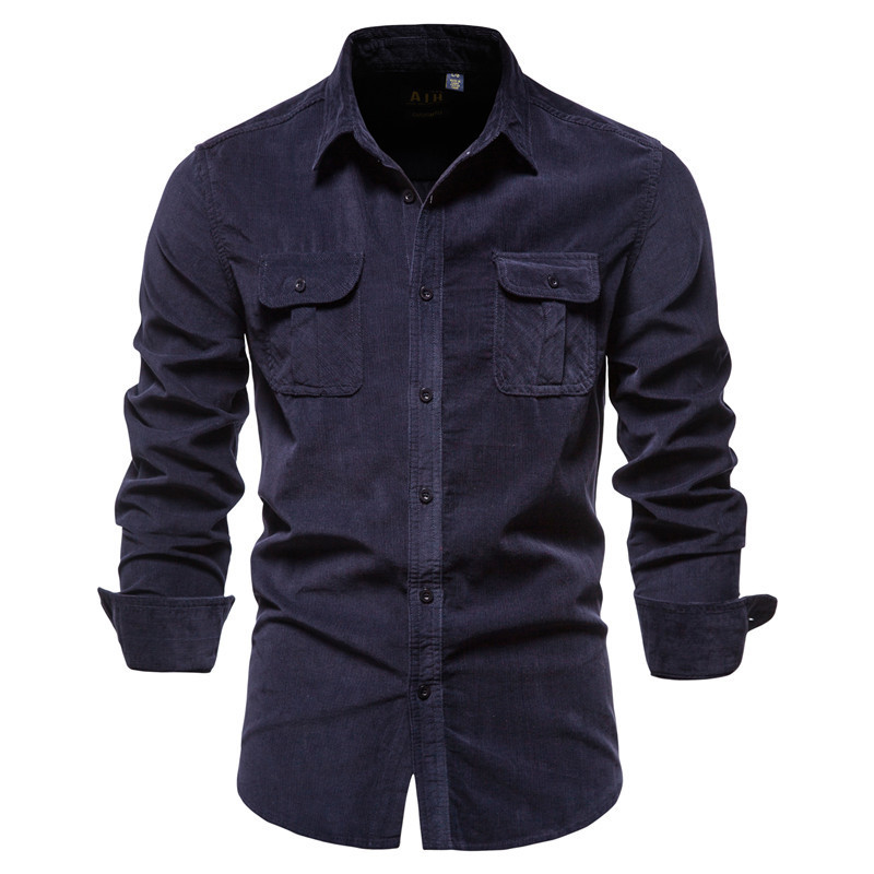 Cotton Japanese Corduroy Slim Casual Men's Shirt - Image 2