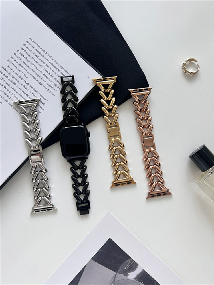 Suitable For Applewatch1 To 8 Single Row V Chain Denim Chain Metal Watch Band - Image 2