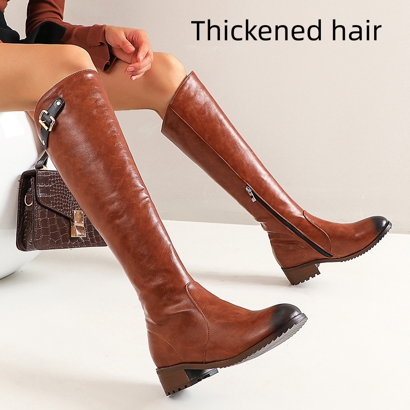 Retro Casual Women's Chunky Heel Knight Boots - Image 6