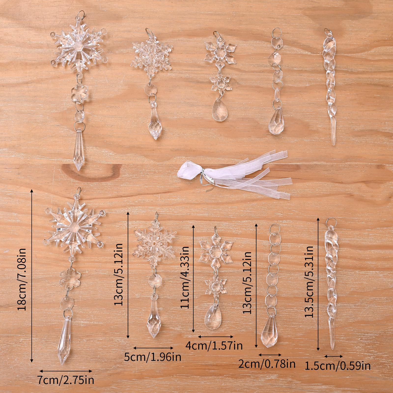 10pcs Christmas Tree Hanging Pendants Acrylic Ice Strip Snow Ceiling Xmas Ornaments New Year Christmas Decoration Home Decor - Image 9