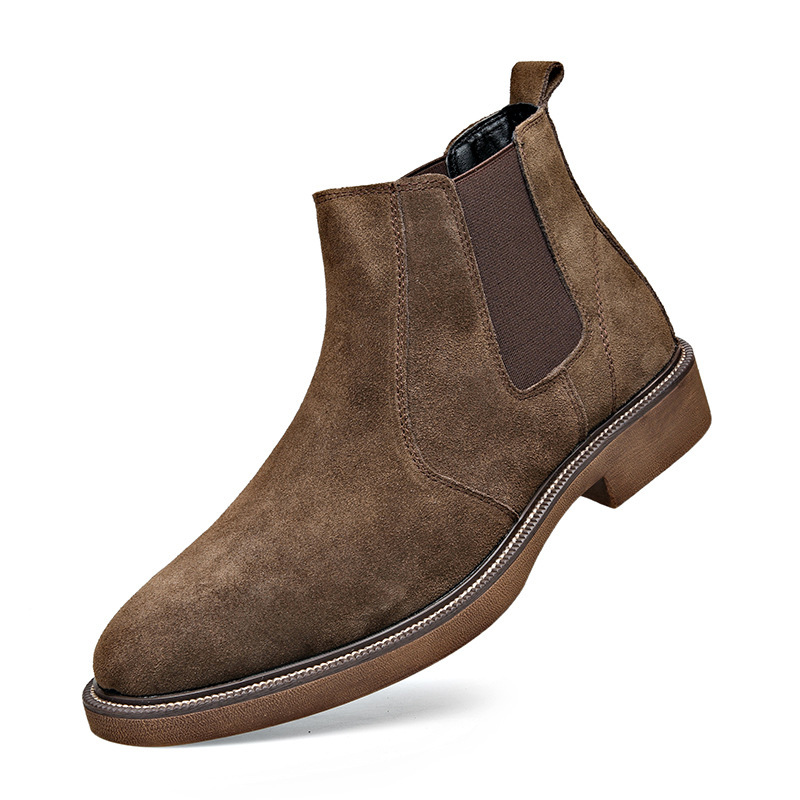 Men's Suede Leather Autumn And Winter New Fleece-lined Pointed Ankle Boots - Image 5