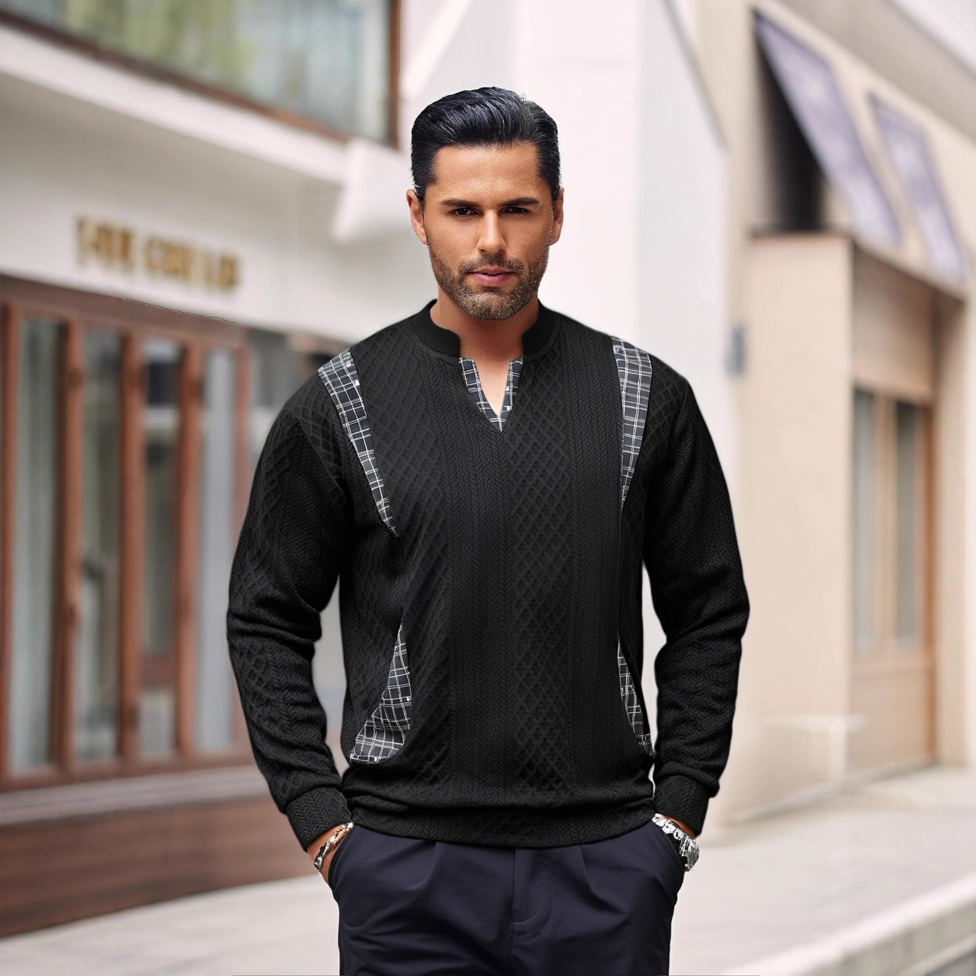 Men's Contrast Color Pullover Sweater — изображение 2