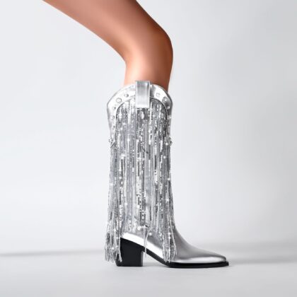 Sequin Tassel Pointed Sleeve High Leg Boot