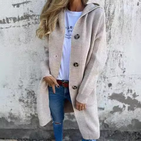 Mid-length Sweater Cardigan Women's Clothes Light Gray — изображение 2