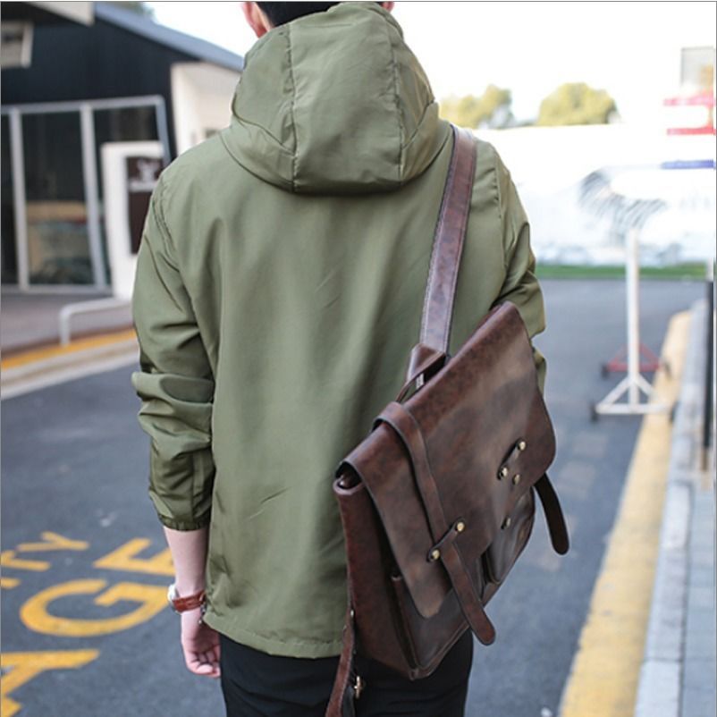 Spring Autumn Hooded Sweater Diagonal Zip Men's Jacket - Image 2