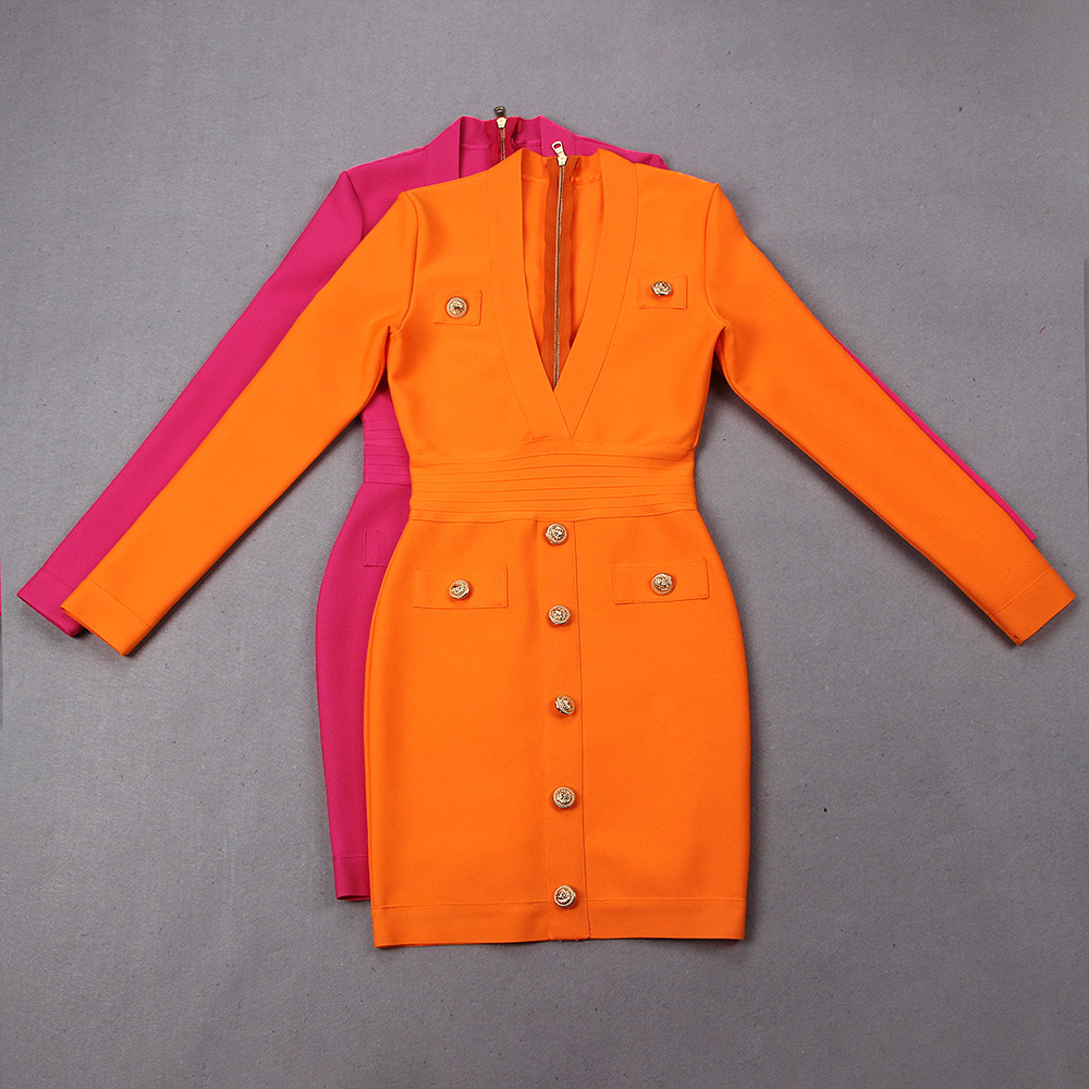 Single-breasted Long-sleeved Slim Ladies Temperament Dress - Image 7