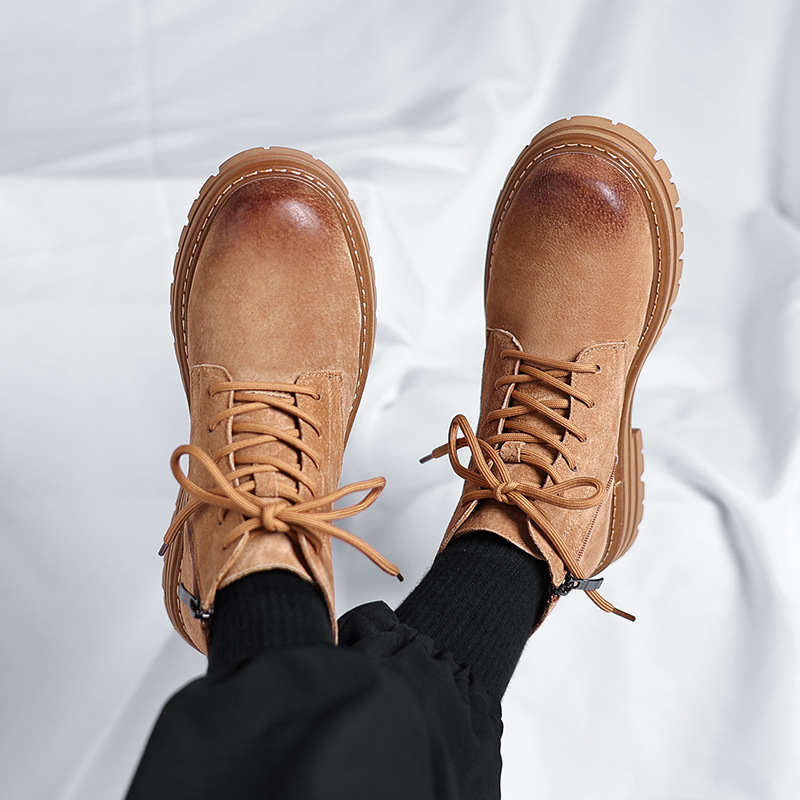 High-top Leather Shoes Leather Zipper Short Boots - Image 2