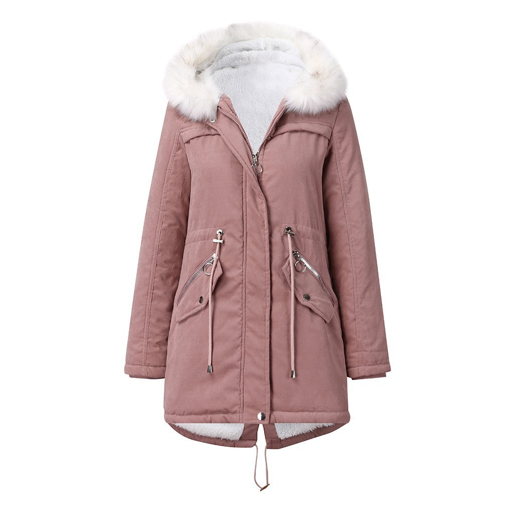 Women's Cotton-padded Coat White Fur Collar Parka - Image 6