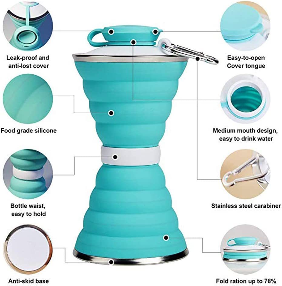 500ML Silicone Water Bottle Cup Foldable Leak Proof Portable Sports Travel Water Bottles For Outdoor Travel Gym Hiking Reuseable Kitchen Gadgets — изображение 5