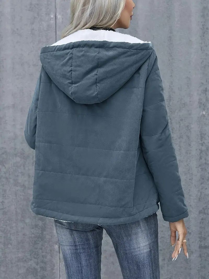 Fleece-lined Hooded Coat Winter Preppy Style Long Sleeve Jacket Warm Pockets Cotton Coat Women's Clothing - Image 7