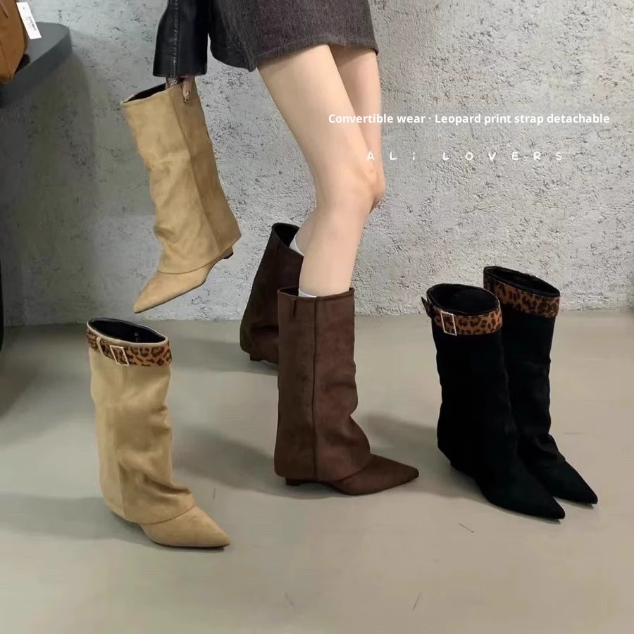 Retro Western Slimming Belt Buckle Middle Boots – Bild 3