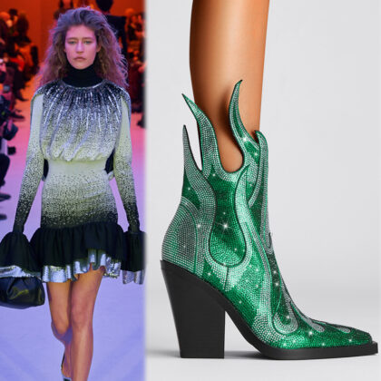 New Sexy Square Toe Chunky Heel Rhinestone Flame Martin Boots