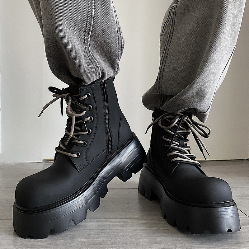 Martin Boots Height Increasing Lace-up Motorcycle High-top Leather Boots - Image 3