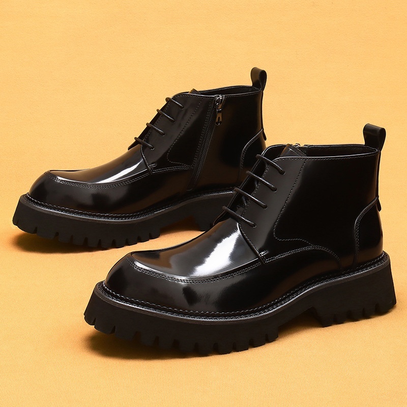 Martin Boots Leather Zipper Patent Leather Glossy British Platform Ankle Boots - Image 4