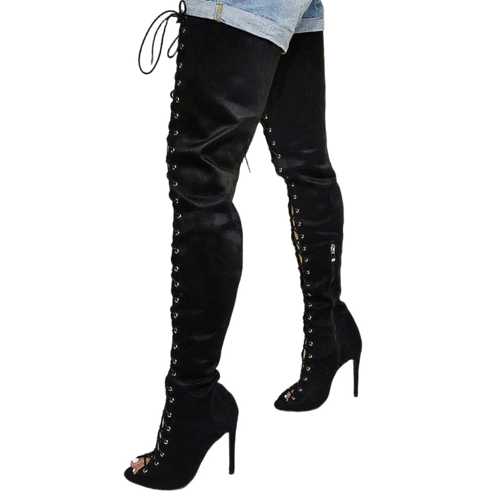 Sexy Peep-toe Lace-up Stiletto Heel Women's Boots - Image 3