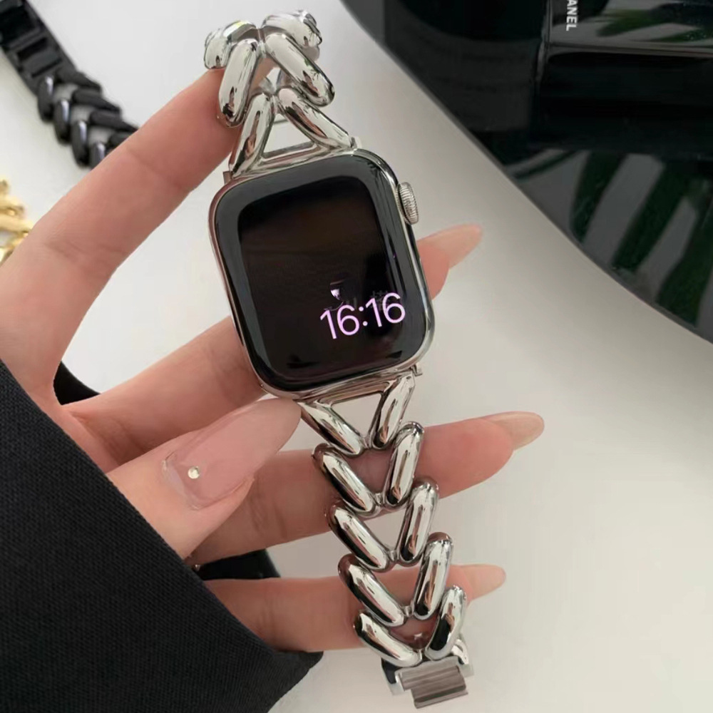 Suitable For Applewatch1 To 8 Single Row V Chain Denim Chain Metal Watch Band - Image 4