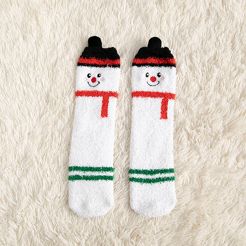 Child Christmas Socks Winter No-shedding Cute Elk Elk Santa Claus Snowman Sleeping Floor Coral Fleece Socks – Bild 7