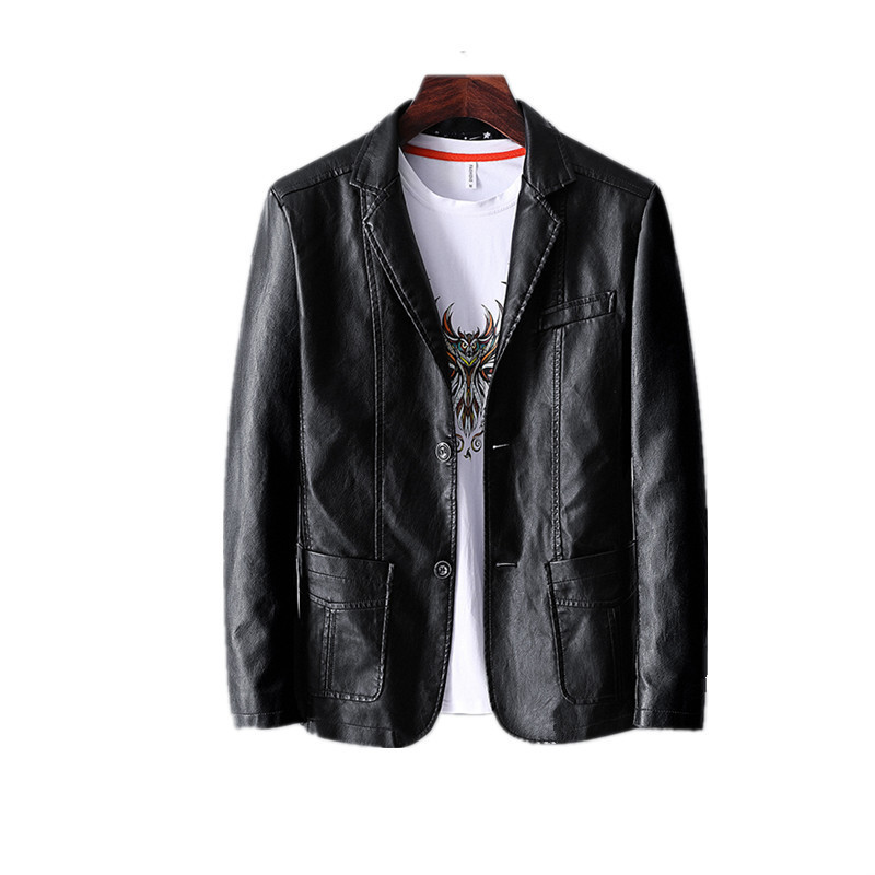 Leather Men's Autumn And Winter Jacket Thin Lapel - Image 2