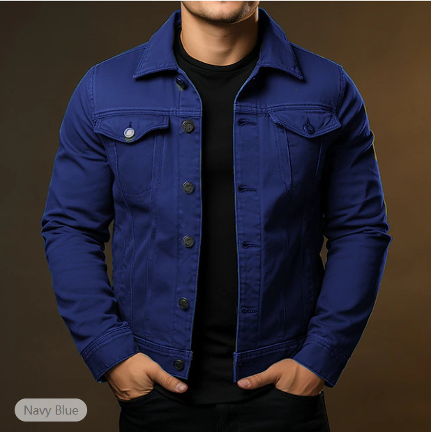 Men's Jacket Denim Coat Tooling Solid Color Thick Coat - Image 7