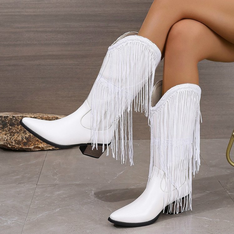 European And American Fashion Middle Fashion Boots Female Retro Chunky Heel Pleated Western Knight - Image 6
